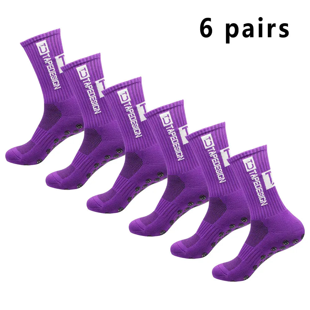 6 Pairs Men's Football Socks Non-Slip Grip Sports Mid-Calf Basketball Yoga