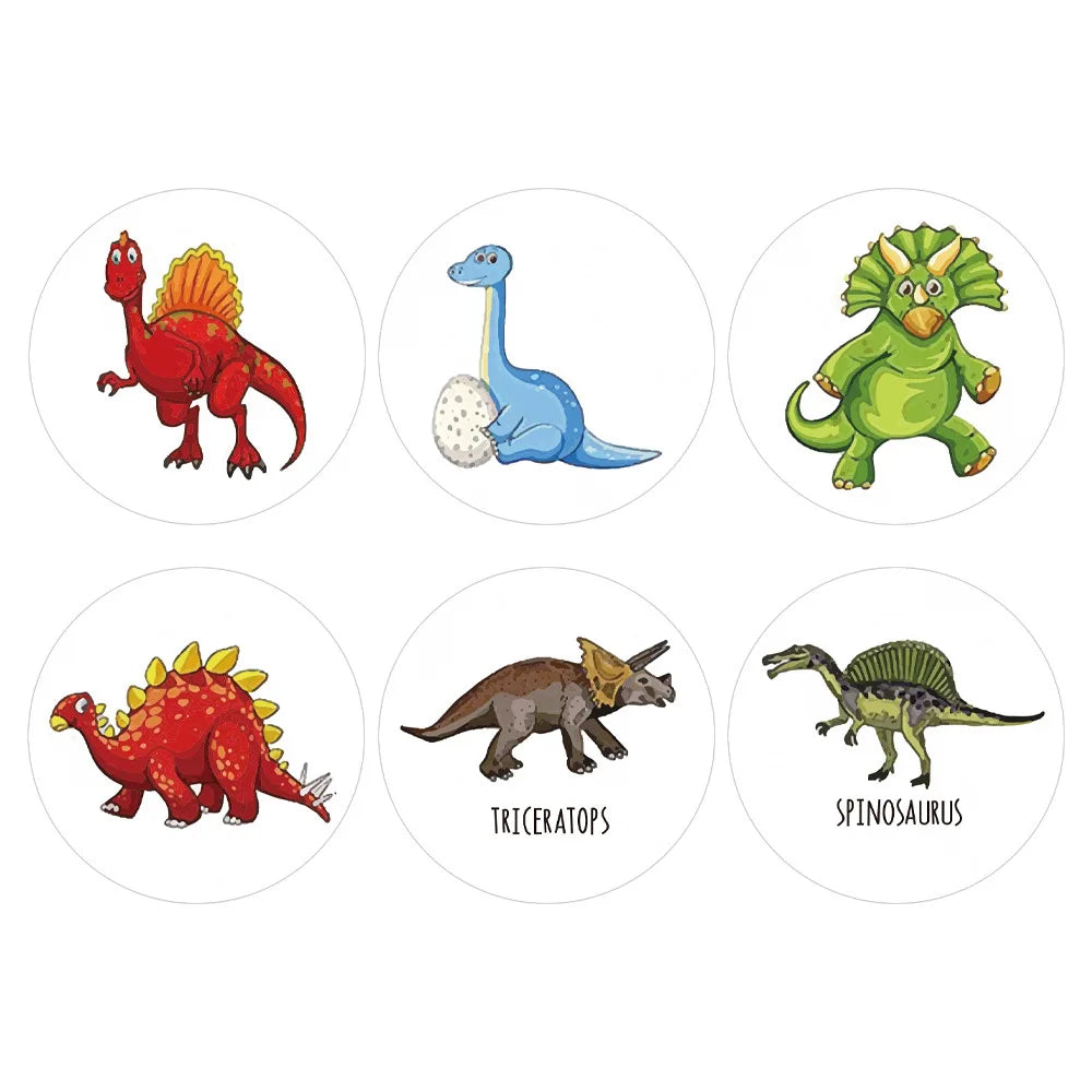 100-500PCS 1 Round Dinosaur Stickers Kids Teacher Reward Incentive Roll