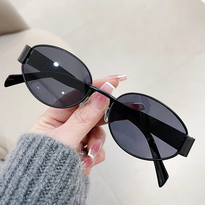 Retro Oval Sunglasses Women Men Metal Frame UV400 Luxury Classic Shades