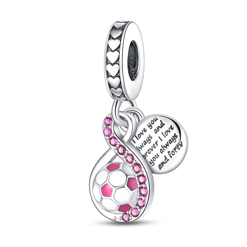 silver Dumbbell Badminn Soccer Charm Beads for Bracelet & Necklace Gift