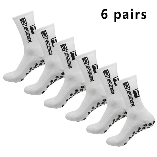 6 Pairs Men's Football Socks Non-Slip Grip Sports Mid-Calf Basketball Yoga