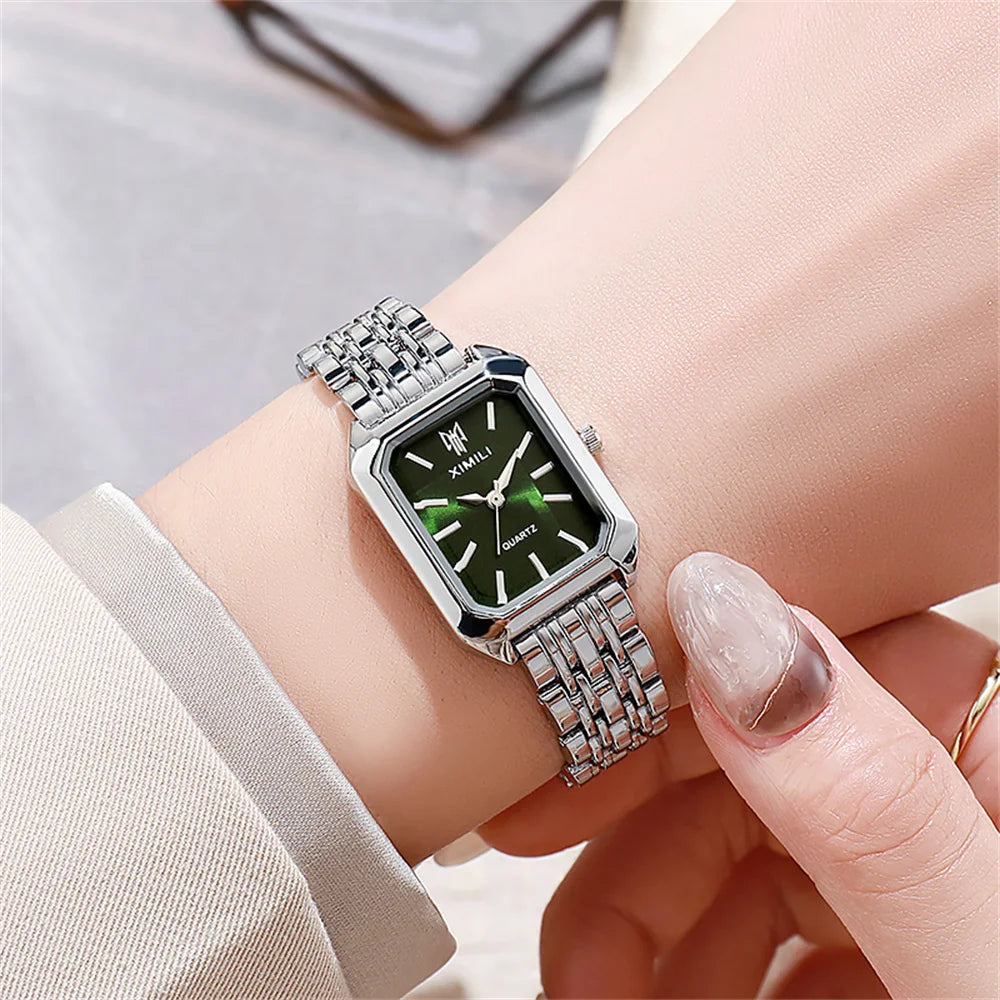 Luxury Women's Square Quartz Watch Gold Plated Stainless Steel Business