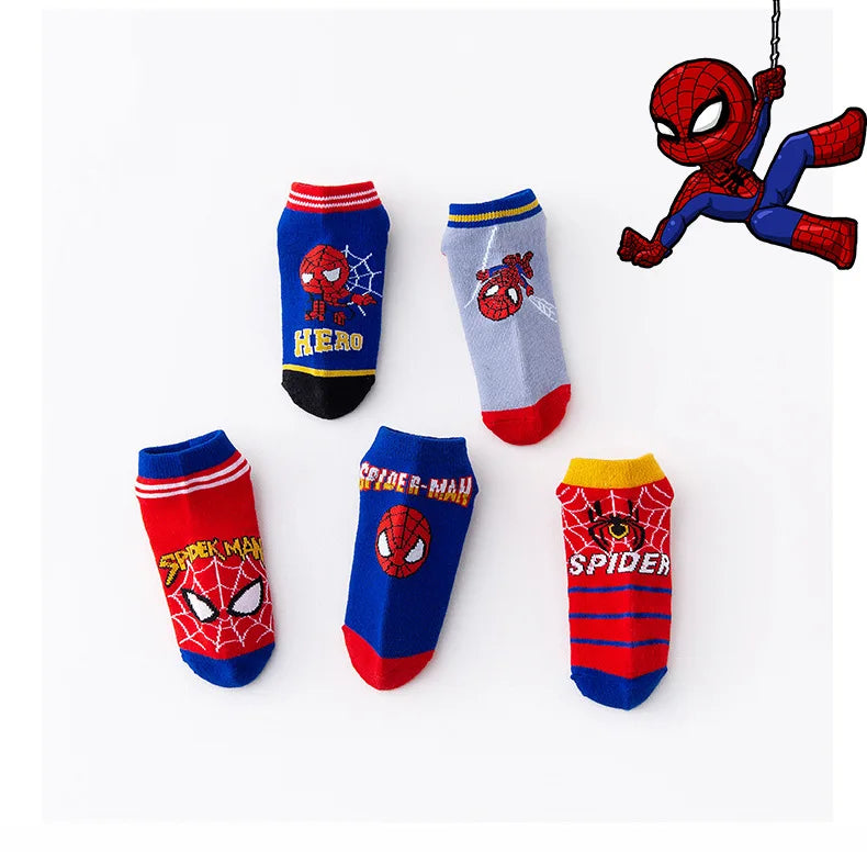 5 Pairs Kids Spiderman Socks Cartoon Boys Short Ankle 1-12Y Gift