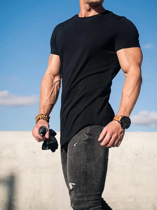 Men's Muscle Fit Gym T-Shirt  Summer Short Sleeve Workout Top, Cotton Athleisure Sports Tee