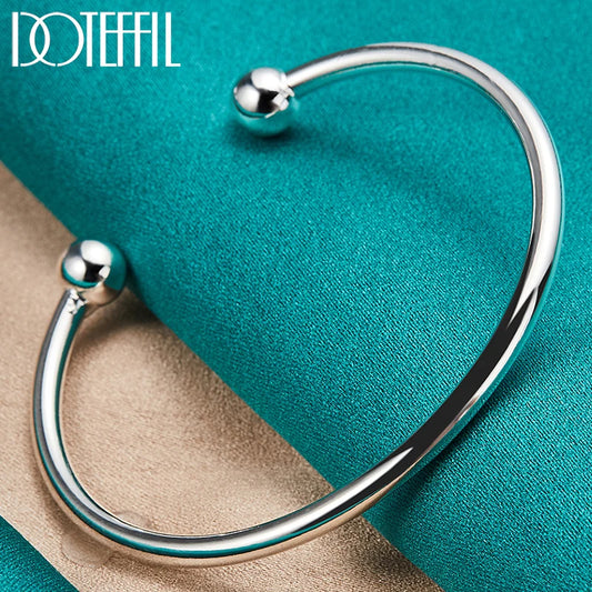S925 Silver 4mm Smooth Bead Bracelet Bangle for Men & Women Gift