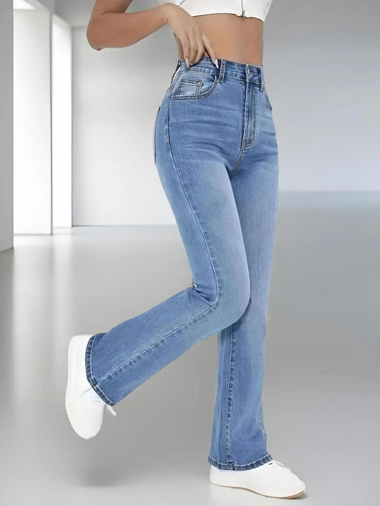 Women’s High Waist Washed Denim Jeans  Casual, Versatile European Style Trousers