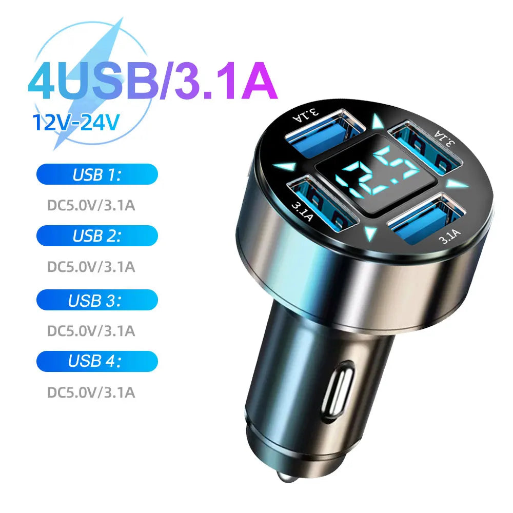 66-250W PD Car Charger QC3.0 Fast Charge 6-Port Cigarette Lighter Adapter