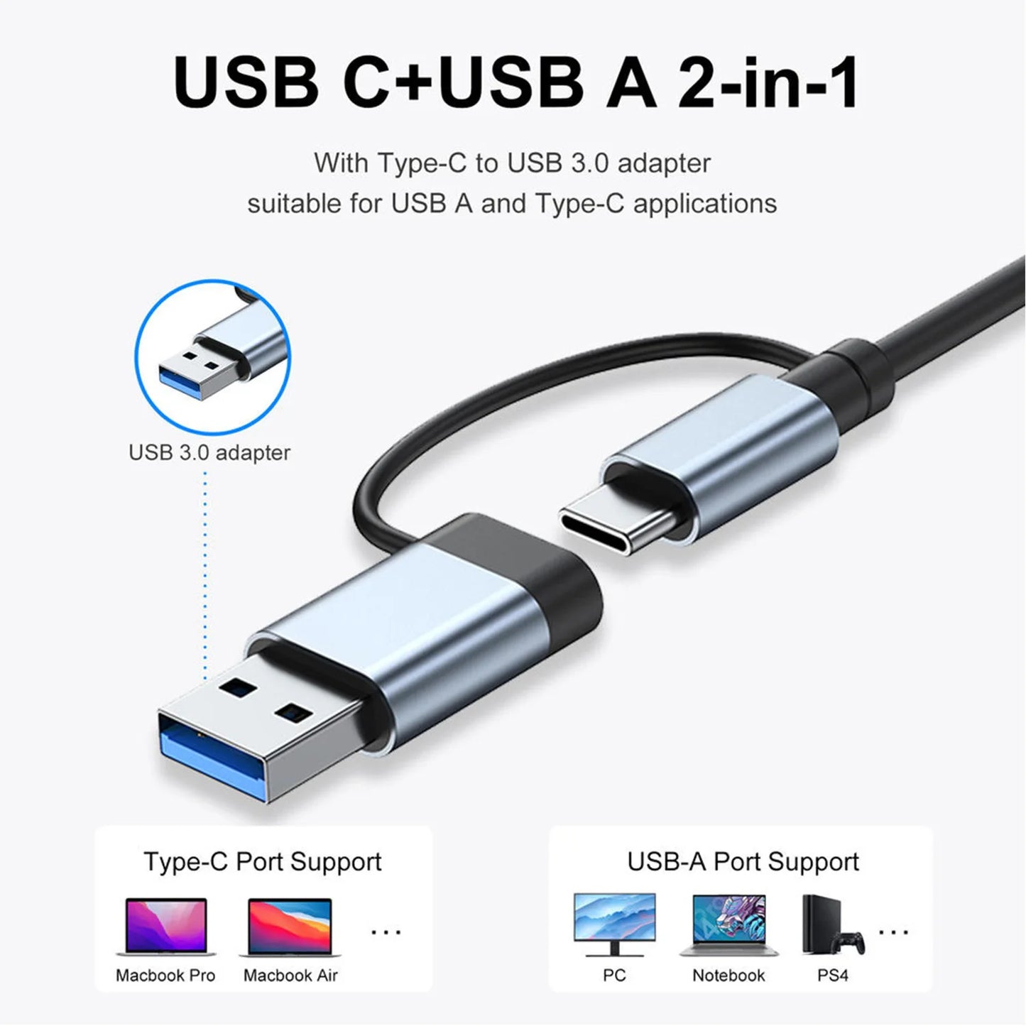 USB C Hub USB Hub 3.0, Aluminum 7 in 1 USB Extender, USB Splitter with USB 3.0, 4 X USB 2.0 and 2 USB C Ports USB Distributor