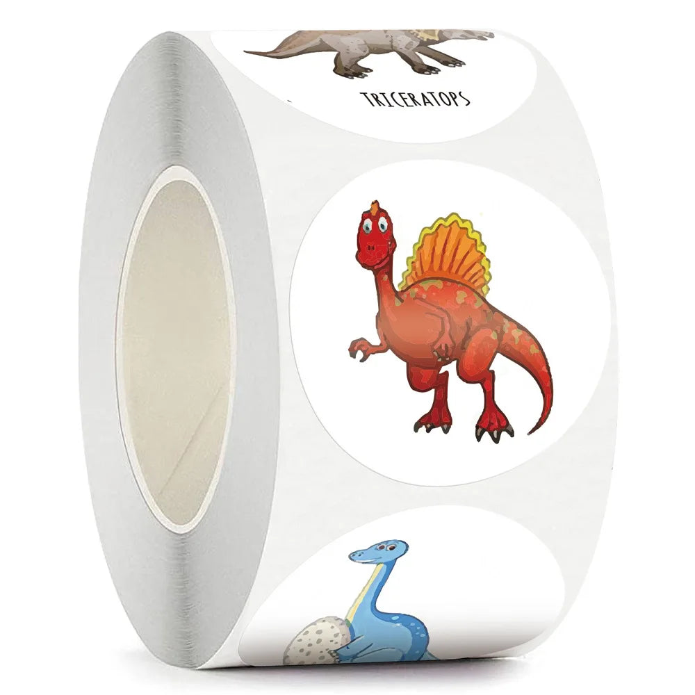 100-500PCS 1 Round Dinosaur Stickers Kids Teacher Reward Incentive Roll