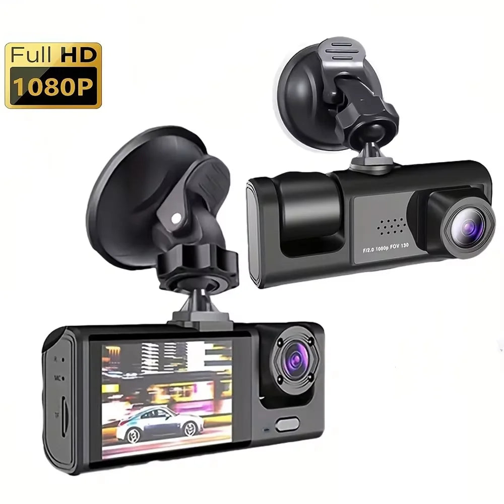 3-Channel Dash Cam 1080P HD Car DVR Front Inside Rear Camera Recorder