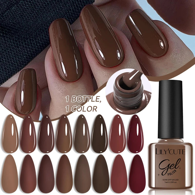 6Pcs 7ml Coffee Series Gel Nail Polish Set Soak Off UV LED Manicure Kit