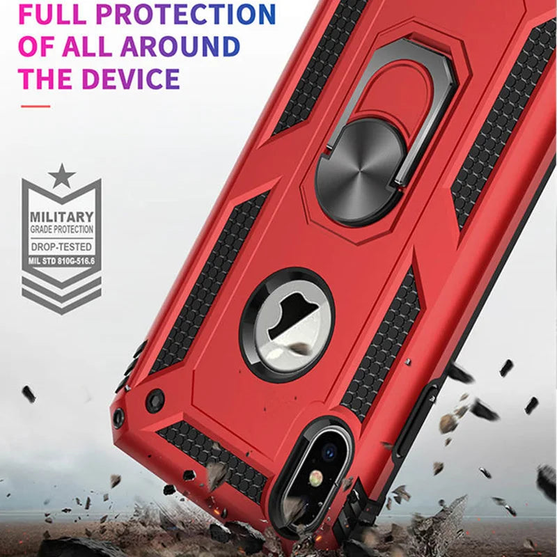 Shockproof Armor Holder Case For iPhone X XS Max XR 7 6 Cases Magnetic Ring Phone Cover For iPhone 6 6s 7 8 Plus Holder Case