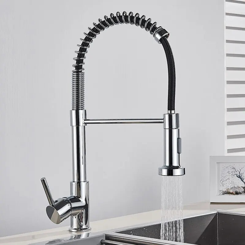 Matte Black Pull-Down Kitchen Brass Spring Dual Mode Sink Mixer Tap