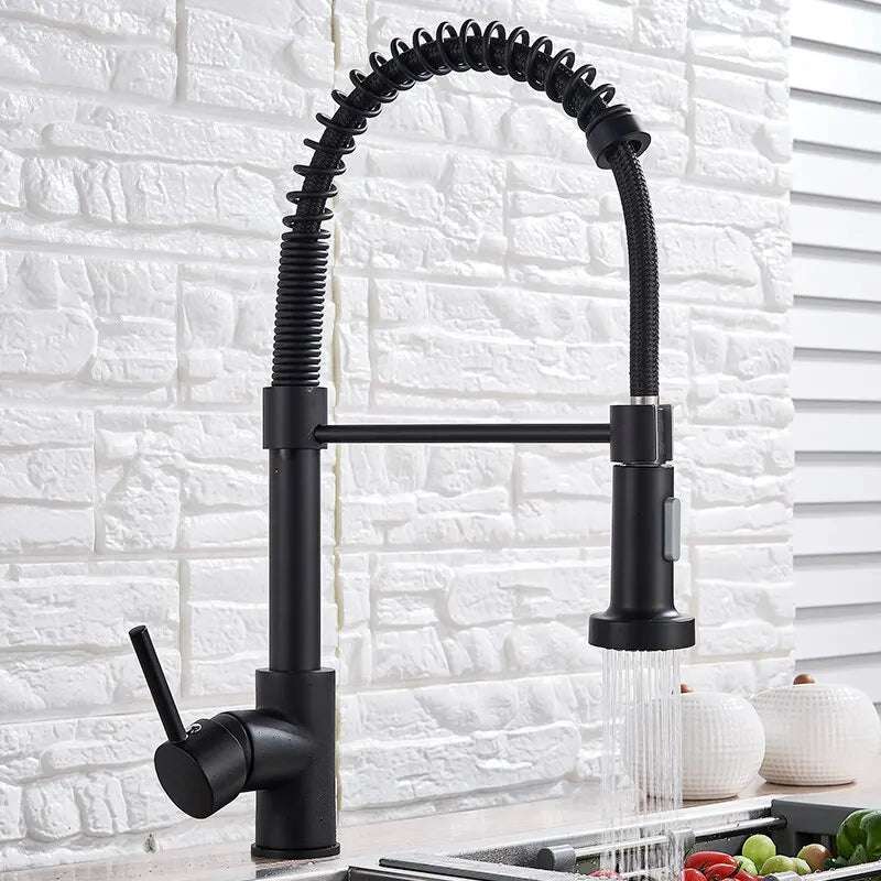 Matte Black Pull-Down Kitchen Brass Spring Dual Mode Sink Mixer Tap