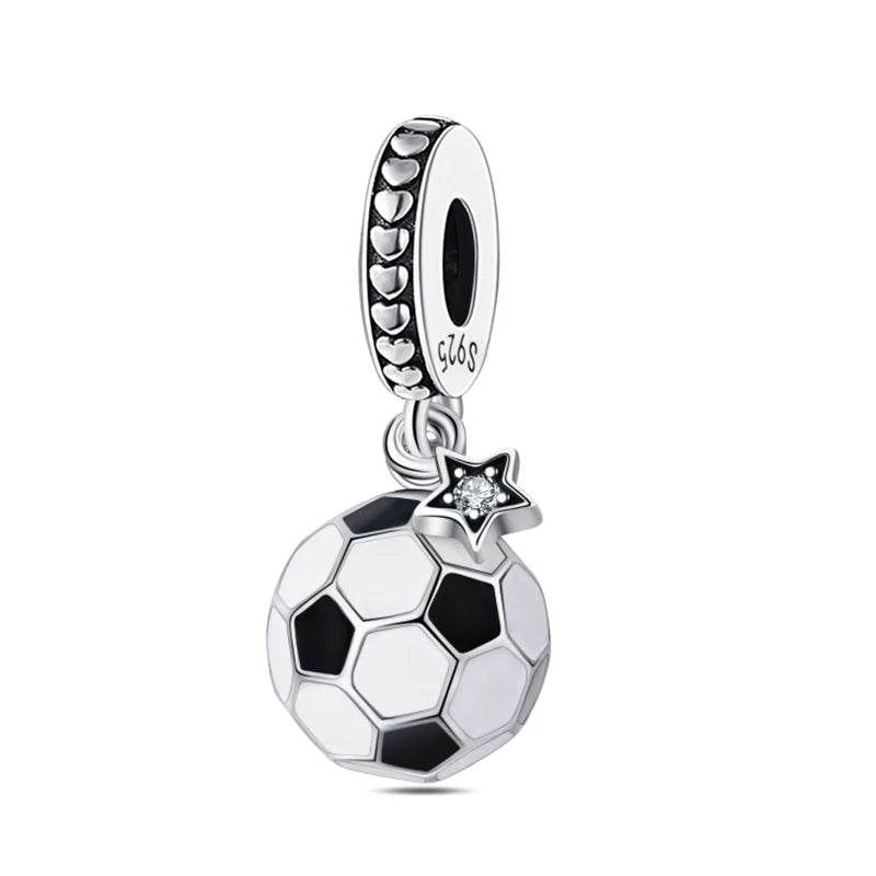 silver Dumbbell Badminn Soccer Charm Beads for Bracelet & Necklace Gift