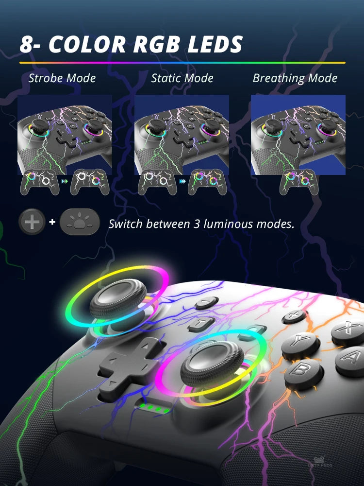 Wireless Controller For Nintendo Switch Pro Gamepad with Rechargeable Battery RGB Light