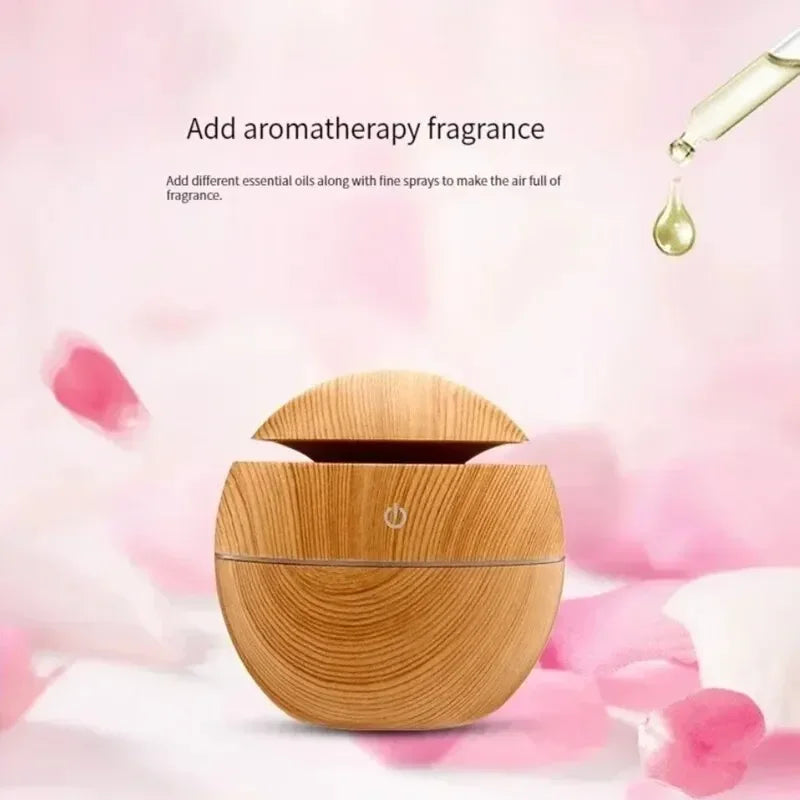 USB Ultrasonic Cool Mist Humidifier Wood Grain Aroma Diffuser Air Purifier