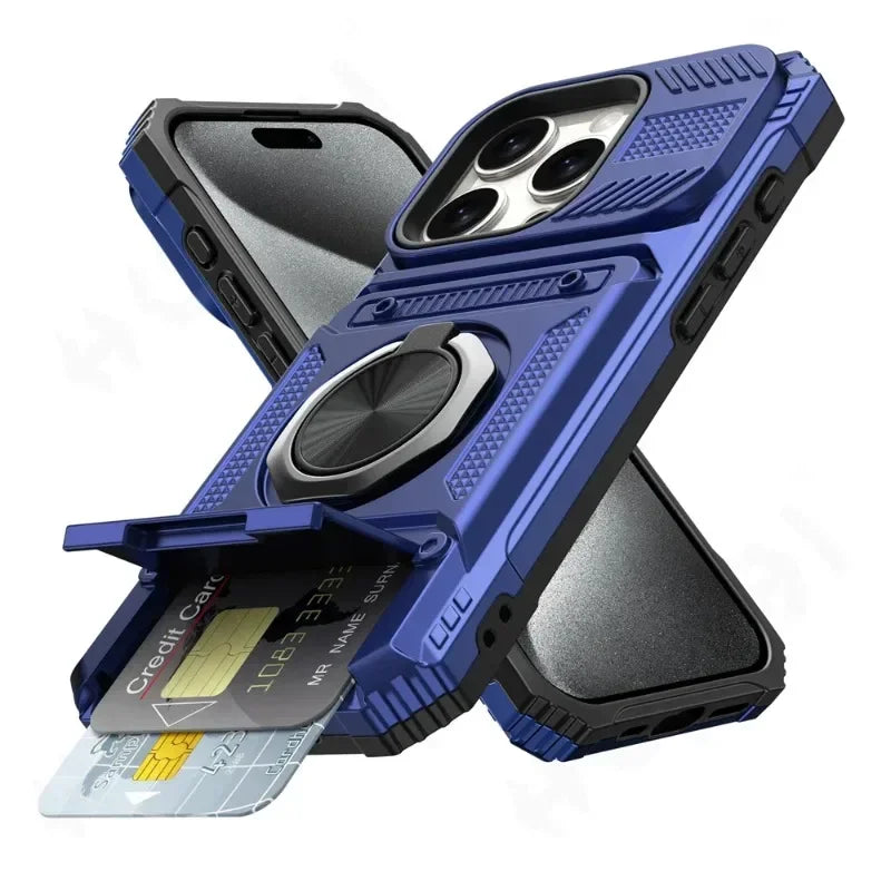 Case For iPhone 16 15 14 13 12 11 Pro Max  Magnetic Rotated Ring Kickstand Heavy Duty Drop Protection Wallet Cover
