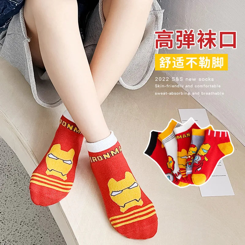 5 Pairs Kids Spiderman Socks Cartoon Boys Short Ankle 1-12Y Gift