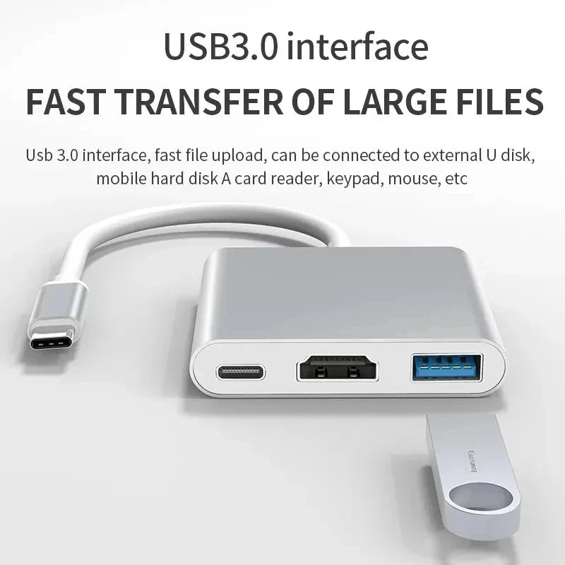 3-in-1 USB-C to HDMI Adapter USB 3.1 Hub Charger for Samsung Huawei MacBook