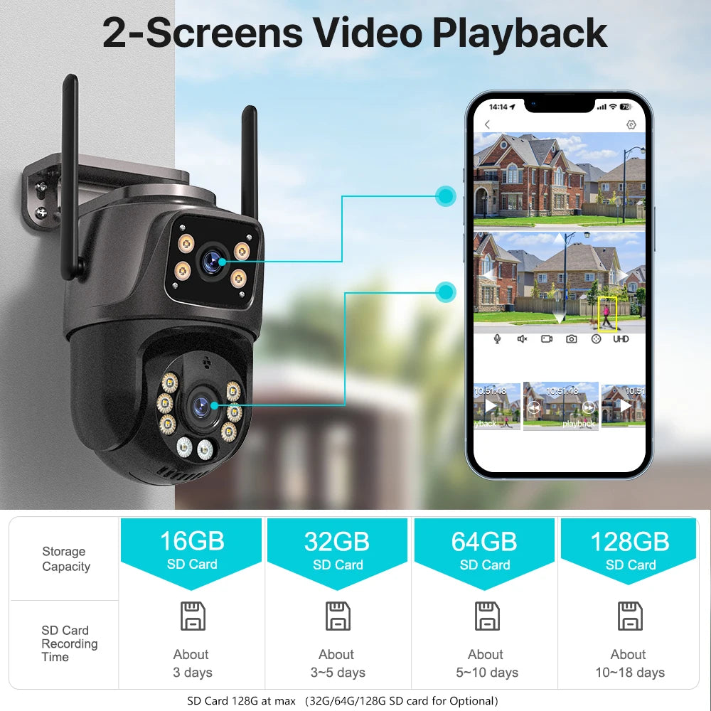 4K 8MP HD WiFi PTZ Outdoor Camera | 4MP Dual Lens & Screen | AI Auto-Tracking CCTV | Audio & Video Surveillance | iCSee P2P