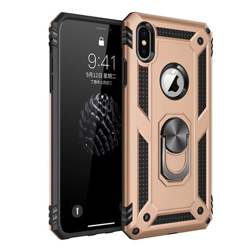 Shockproof Armor Holder Case For iPhone X XS Max XR 7 6 Cases Magnetic Ring Phone Cover For iPhone 6 6s 7 8 Plus Holder Case