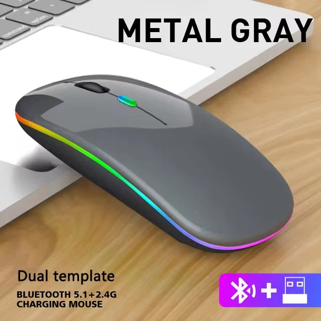 LED Wireless Bluetooth Mouse Rechargeable Silent Dual Mode for Laptop PC