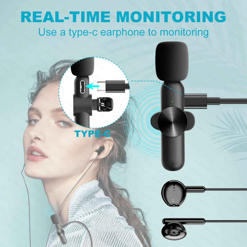 Wireless Lavalier Microphone  Mini Clip-On Mic for iPhone & Android, Recording, Live, Gaming