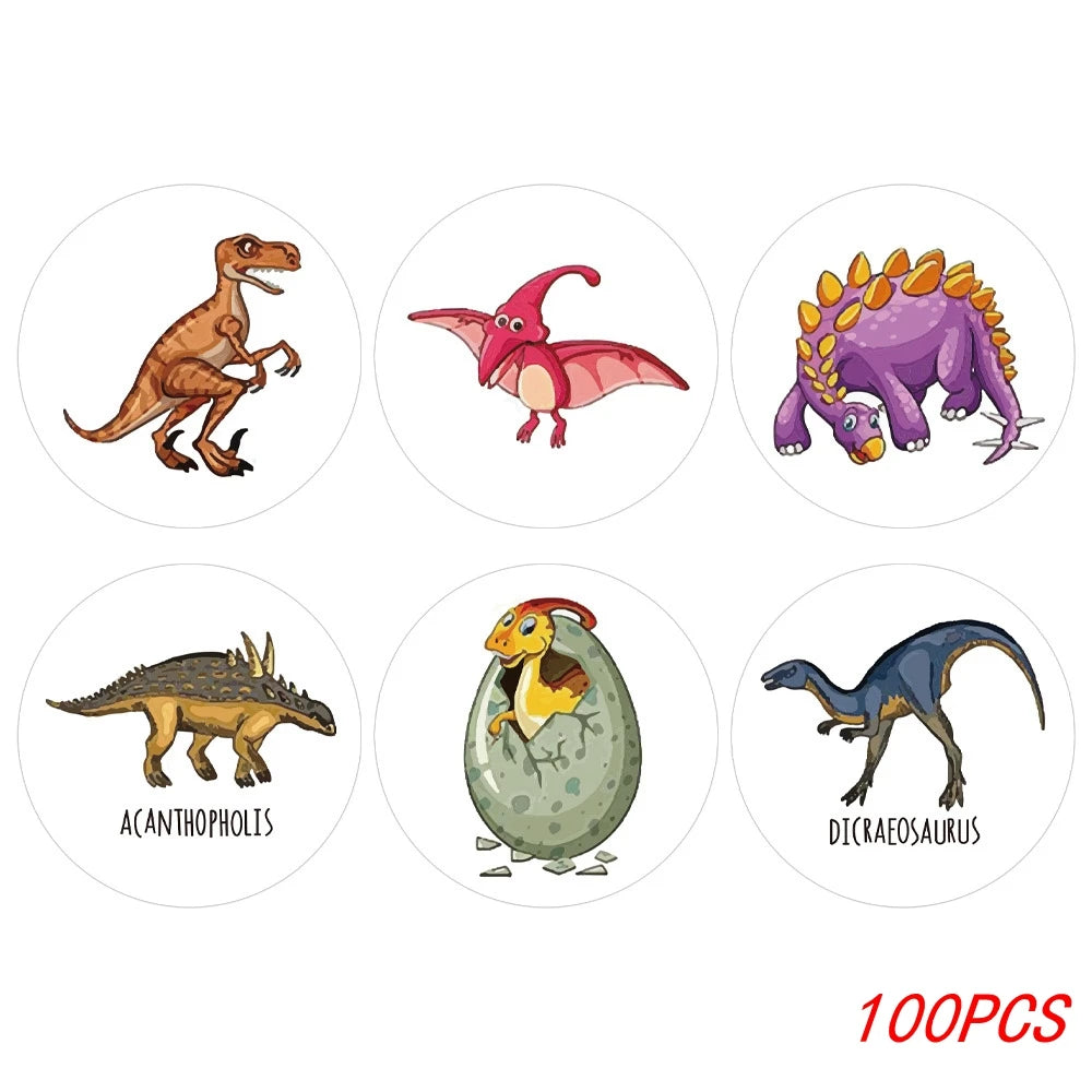 100-500PCS 1 Round Dinosaur Stickers Kids Teacher Reward Incentive Roll