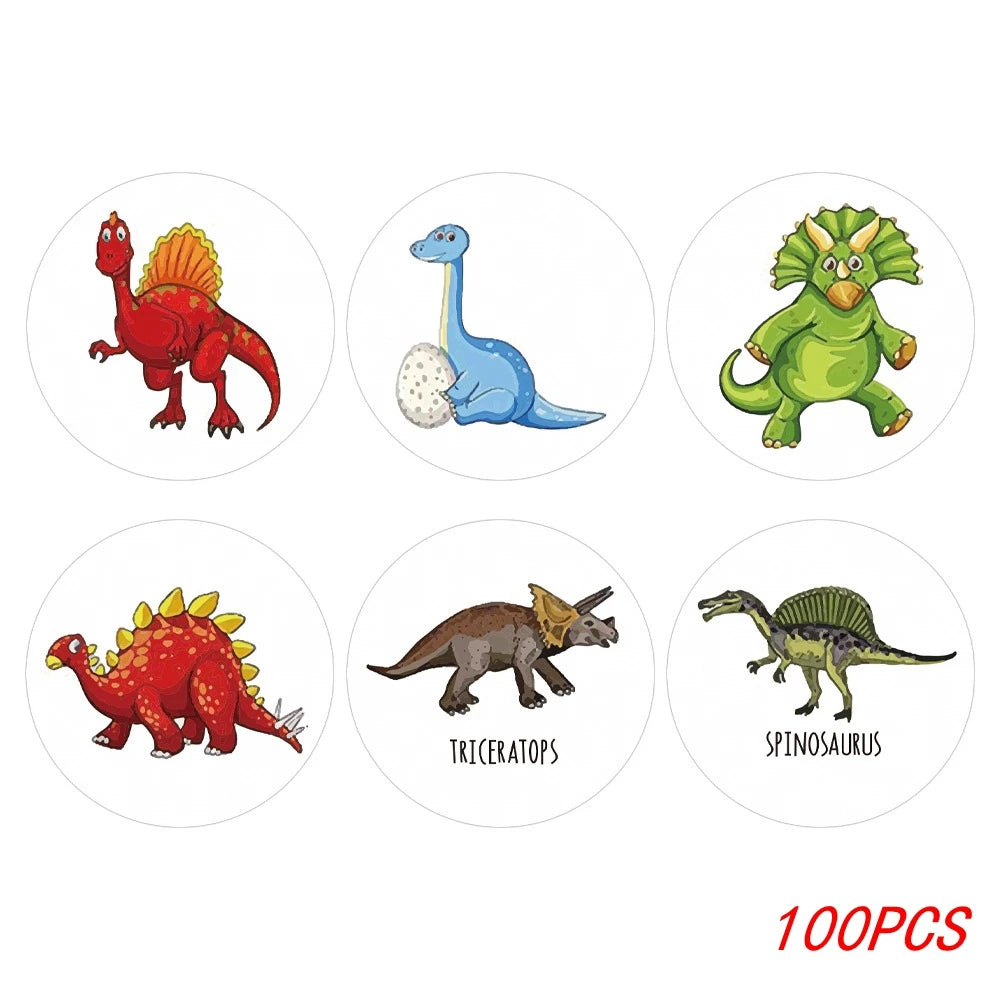 100-500PCS 1 Round Dinosaur Stickers Kids Teacher Reward Incentive Roll