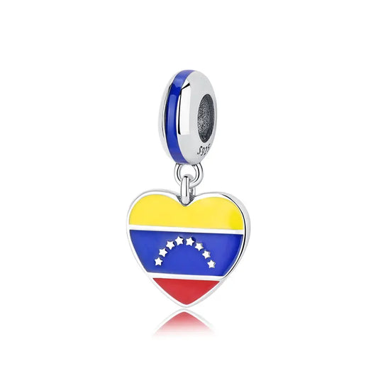 Sterling Silver Venezuela Flag Heart Charm Bead for Bracelet Necklace