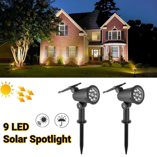 9 LED Solar Spotlights RGB Outdoor Landscape Lights, Adjustable Brightness, IP65 Waterproof Garden & Yard Decor